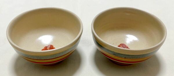 陶磁器　縞模様　和風夫婦茶碗　組茶碗　飯碗　銘あり