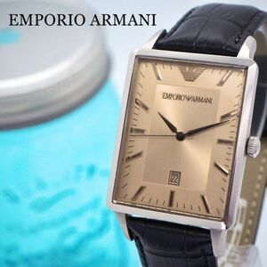 132[ beautiful goods ] Emporio Armani clock men's wristwatch smoked glass square 