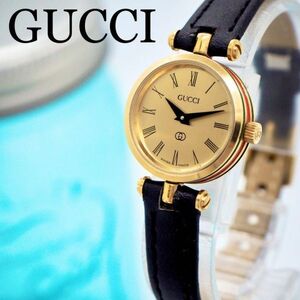 481[ beautiful goods ]GUCCI Gucci clock lady's wristwatch Sherry line Gold 