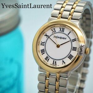 487[ beautiful goods ]YvesSaintLaurent men's wristwatch silver Gold 