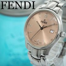 513【美品】FENDI フェンディ時計　メンズ腕時計　サーモンピンク　デイト_画像1