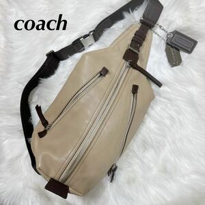 [ ultimate beautiful goods ] spring summer COACH Coach ton pson body bag leather shoulder diagonal .. sling bag original leather punching leather beige group 