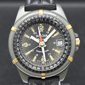 ジャンク BULOVA OCEANTIMER Ref:11814 ブローバ オーシャンタイマー 黒文字盤 コンパス付 デイト 自動巻き メンズ 腕時計 ■ 24352の画像1