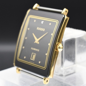 RADO FLORENCE Ref:160.3605.2N ラドー フローレンス 黒文字盤 スクエア デイト クォーツ 裏蓋刻印あり 純正ベルト・尾錠付 ■24387の画像3