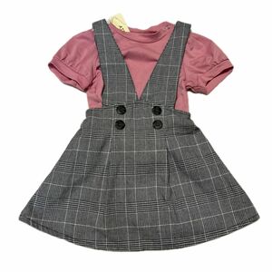 90cm 2点セット ワンピース トップス ジャンスカ チェック柄 ピンク キッズ 女の子 新品 未使用 タグ付き 子供服 半袖