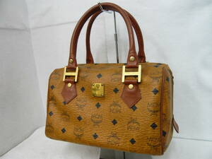 (M41204)MCM Mini Boston bag M si- M Visee tos pattern leather handbag tote bag brown group 