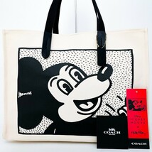 1円■超美品■最人気コラボ■COACH コーチ Disny ディズニー トートバッグ ビジネス 大容量 A4 レディース メンズ レザー ホワイト 白系_画像2