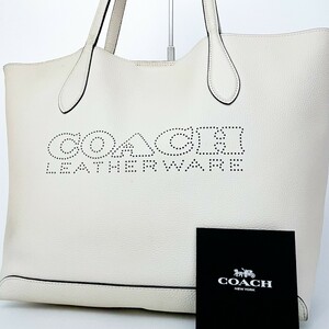 1 jpy # super-beauty goods # present goods #COACH Coach Kia art Logo punching tote bag business high capacity A4 lady's men's leather white 