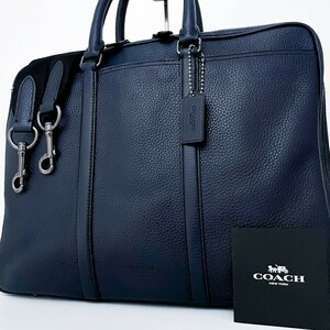 1 jpy # unused class #COACH Coach 2way Logo tote bag business briefcase high capacity A4 lady's men's all leather navy navy blue color 