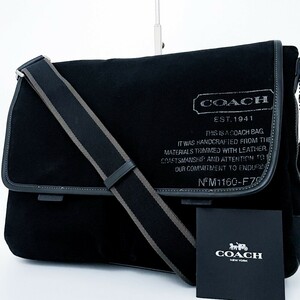 1 иен # не использовался класс #COACH Coach парусина сумка на плечо mesenja- корпус бизнес большая вместимость A4 женский мужской кожа черный чёрный 