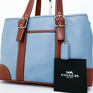 1 иен ~# очень красивый товар #COACH Coach очарование bai цвет большая сумка бизнес большая вместимость A4 женский мужской кожа редкий цвет синий blue 