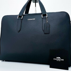 1 иен ~# трудно найти #COACH Coach Logo очарование большая сумка бизнес портфель большая вместимость A4 женский мужской кожа темно-синий темно-синий цвет 