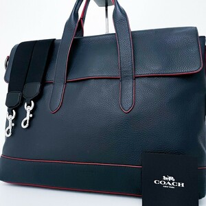 1 иен # не использовался товар #COACH Coach 2waybai цвет большая сумка бизнес портфель большая вместимость A4 женский мужской кожа темно-синий темно-синий цвет 