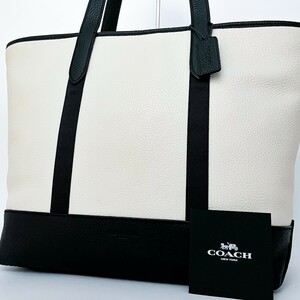 1 jpy # unused class #COACH Coach charm Logo bai color tote bag business high capacity A4 lady's men's leather white black black 