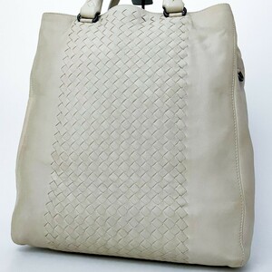 1円■超美品■定価35万■BOTTEGA VENETA ボッテガ イントレチャート トートバッグ ビジネス 大容量A4 レディース メンズ レザー ホワイト系