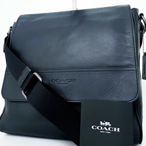 1 иен ~# очень красивый товар #COACH Coach Logo сумка на плечо mesenja- корпус бизнес большая вместимость A4 женский мужской кожа черный чёрный 