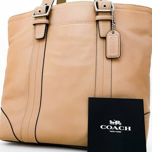 1円〜■超美品■COACH コーチ チャーム トートバッグ ビジネス ブリーフケース 大容量 A4 レディース メンズ レザー ベージュ