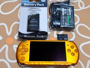 PSP 3000 本体 ブライトイエロー バッテリー 充電器 メモリースティック