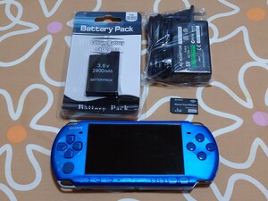 PSP 3000 本体 ブルー バッテリー 充電器 メモリースティック