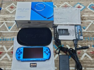 PSP 3000 本体 ブルー バッテリー 充電器 メモリースティック 説明書類 箱 本体ケース