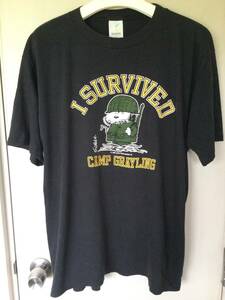 墨黒◎80's SNOOPYスヌーピーCAMP GRAYLING 軍服TシャツUSA製Size L/検アーミーARMYハーレー激レアミッキーマウス美品チャンピオン