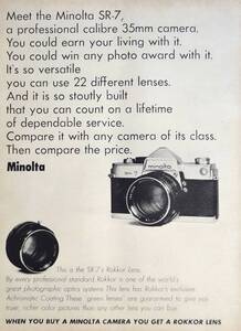 稀少・広告！1965年ミノルタ カメラ広告/Minolta SR-7 Camera/昭和レトロ/C