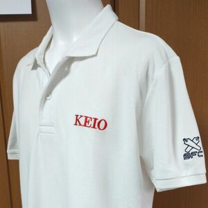 慶應義塾大学半袖ポロシャツL/LL　ホワイトボディにKEIOレッド刺繍が目を引く♪　希少！SFC湘南藤沢キャンパスデザイン慶応大学