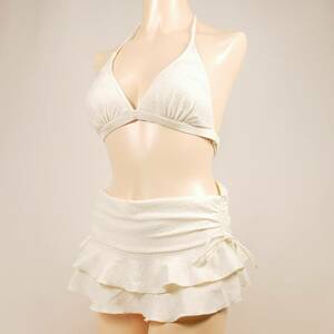 5324 lady's swimsuit dot pattern frill design halter-neck bikini 3 point set 9 size white group anonymity delivery 