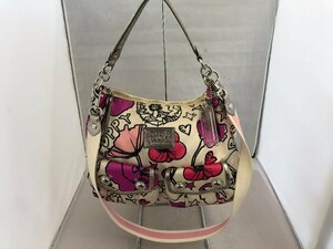 【COACH】コーチ　2WAYショルダーバッグ　ベージュ　ドット柄×ピンク×パープル系絵柄　ナイロン　SY02-EXP