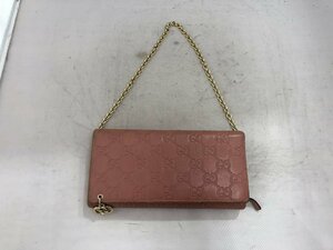 【GUCCI】グッチ　GGマーク　チェーンショルダー長財布　サーモンピンク　レザー　SY02-F3F