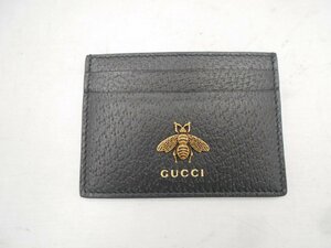 【GUCCI】グッチ　カードケース　アニマリエ　メタルビー　ブラック　レザー　SY02-CD0