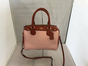 【COACH】コーチ　2WAYバッグ　ブラウンレッド×ピンク　レザー　SY02-FEV