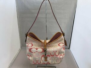 【COACH】コーチ　ワンショルダーバッグ　シグネチャー　ベージュピンク系　キャンバス×レザー　SY02-FF8