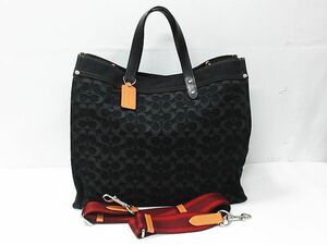 ■ 美品 COACH コーチ シグネチャー デニム フィールドトート 40 CG023 ショルダーバッグ トートバッグ ブラック 黒 レディース