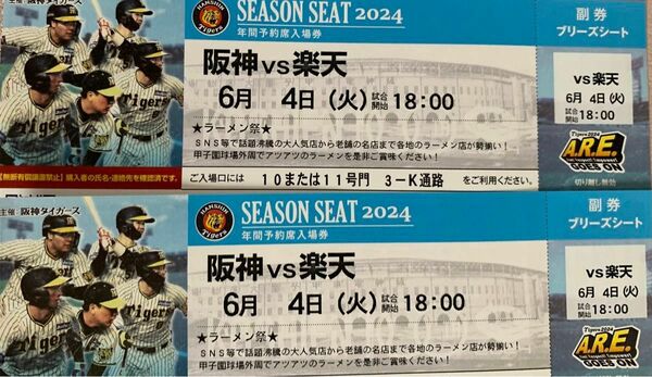 甲子園　楽天戦　６月４日　ブリーズシート２枚