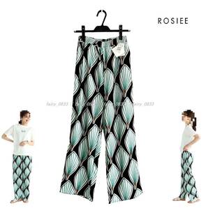 【送料無料】定価14300円 新品■スコットクラブ ROSIEE■ ストレスフリー...♪めりはりアクセント☆リーフプリント柄ワイドパンツ