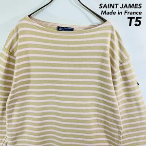 SAINT JAMES セントジェームス バスクシャツ T5 ピンク ベージュ フランス製 L相当 美品 ウエッソン ボーダーカットソー 長袖シャツ 