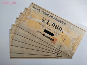 ★株主優待券「ビックカメラお買物券　6,000円分(1,000円x6枚)」送料込！★