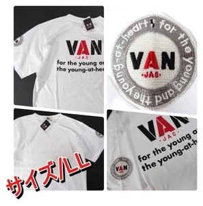 ★送料無料!! VAN JAC ヴァンヂャケット 左袖永遠の丸VANワッペン装着&定番ロゴバックプリント コットンTシャツ LL ホワイト★