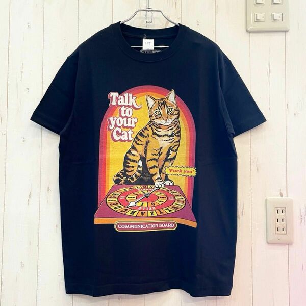 Steven Rhodes スティーブン・ローズTシャツ 半袖Tシャツ 黒XLサイズ　猫　CAT Talk to your cat