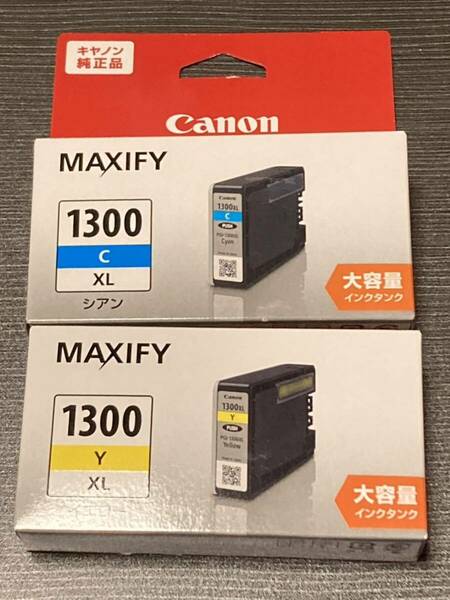 ◆CANON キャノン◆純正 インクタンク インクカートリッジ PGI-1300XL C シアン Y イエロー 2点セット 取付期限：2024.07◆未使用◆