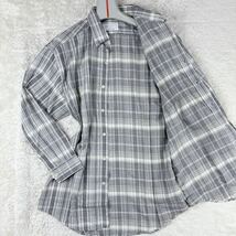 1円 美品 L~XL.LL エルメネジルドゼニア Ermenegildo Zegna 長袖シャツ チェック柄 メンズ グレー 3_画像1