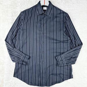 1円 美品 M~L アルマーニコレッツォーニ ARMANI COLLEZIONI 長袖シャツ ストライプ CIT LUXURY チットラグジュアリー メンズ ブラック