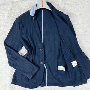 1 jpy ultimate beautiful goods L~XL Takeo Kikuchi tea ke-THE SHOP TK tailored jacket Anne navy blue knitted stretch waffle braided men's navy 