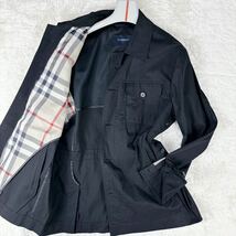 1円 極美品 L~XL.LL バーバリーロンドンBURBERRY LONDONミリタリージャケットサファリジャケット メガチェックノバチェックメンズブラック_画像1