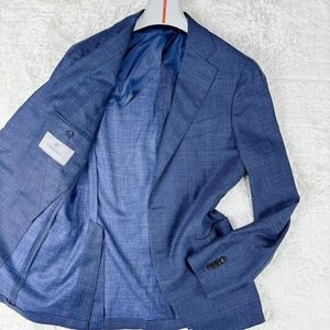 1円 美品 L~M カナーリ CANALI テーラードジャケットブレザー2B背抜きリネン混 麻 シルク 絹 サマージャケットメンズネイビー 48