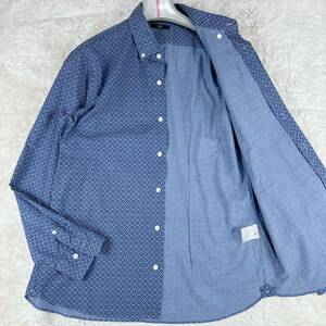 1円 極美品 XL.LL~L 23区 Homme 長袖シャツ ボタンダウン 総柄 花柄 メンズ ブルー 50