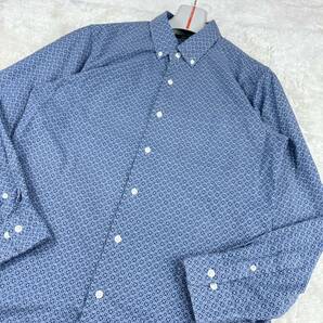 1円 極美品 XL.LL~L 23区 Homme 長袖シャツ ボタンダウン 総柄 花柄 メンズ ブルー 50の画像7