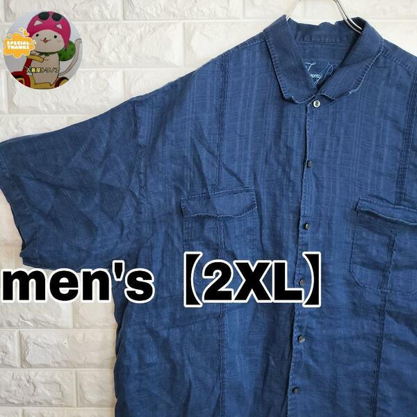 B906【Tommy Bahama】半袖シャツ【メンズ2XL】ネイビー