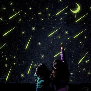 夜光ウォールステッカー 蛍光シール 星ドット 月 天井 蓄光 ウォールステッカー用、流れ星 ルミナスステッカー にとって キッズ 幼稚園